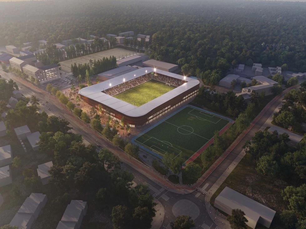 Visualisation of the new stadium in evening light